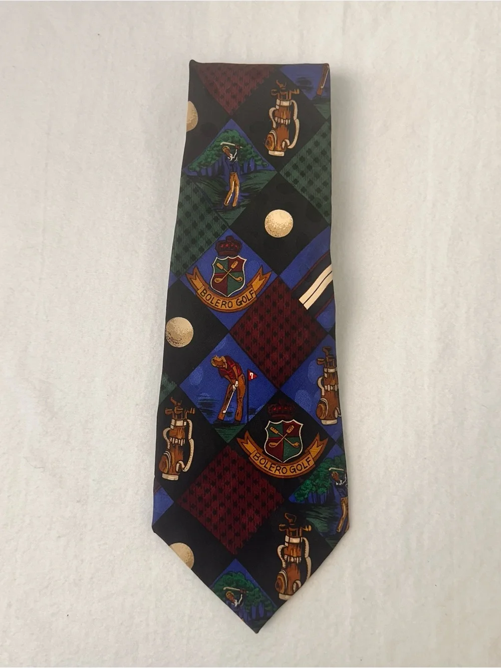 Men's Multi-Color Golf Pattern Silk Tie - Blue & Burgundy